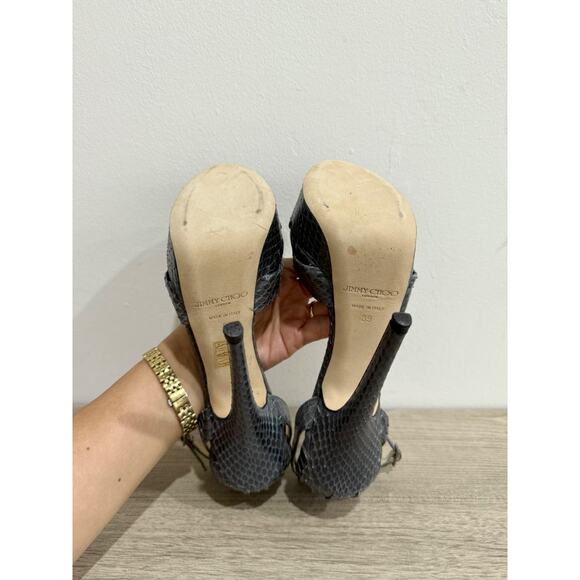 NWOT Jimmy Choo Greta Embossed Snake Ankle Strap Platform Sandals Grey Size 39/9 - Picture 8 of 8